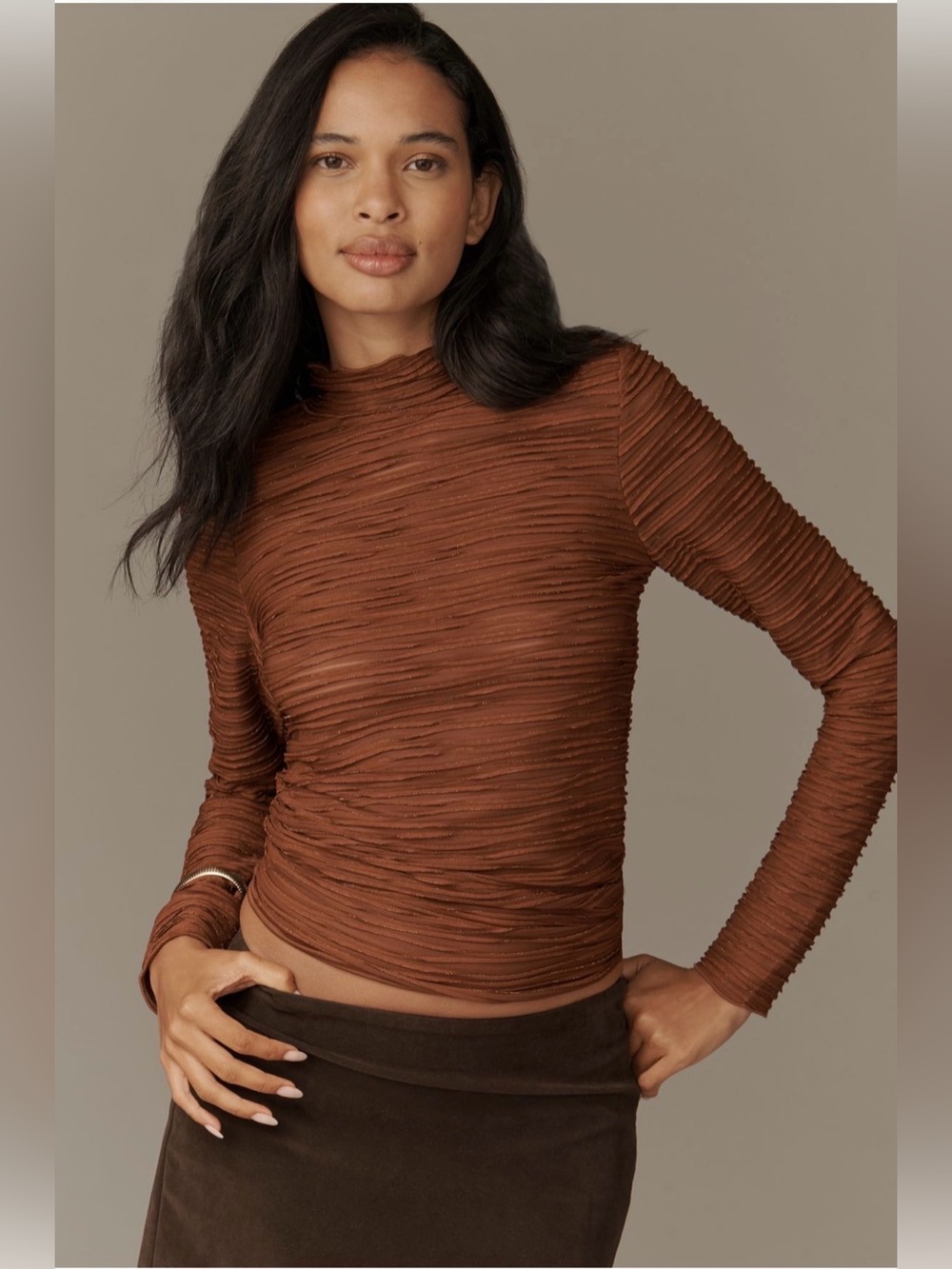 Anthropologie Pilcro Metallic Textured Turtleneck Top